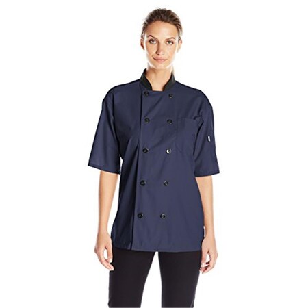Charlotte Madison Uncommon Threads Womens Havana Chef Coat SS Mesh Black Trim, Navy - Medium CH2032179